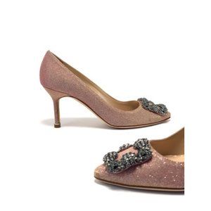 MANOLO Blahnik  Hangisi 105 Champagne Embellished Shimmer Pumps EU:36